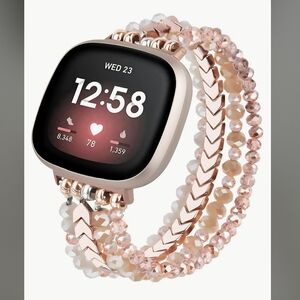 Fitbit Versa 3 Replacement Luxury Rosegold & White Quartz Beaded Smartwatch Band